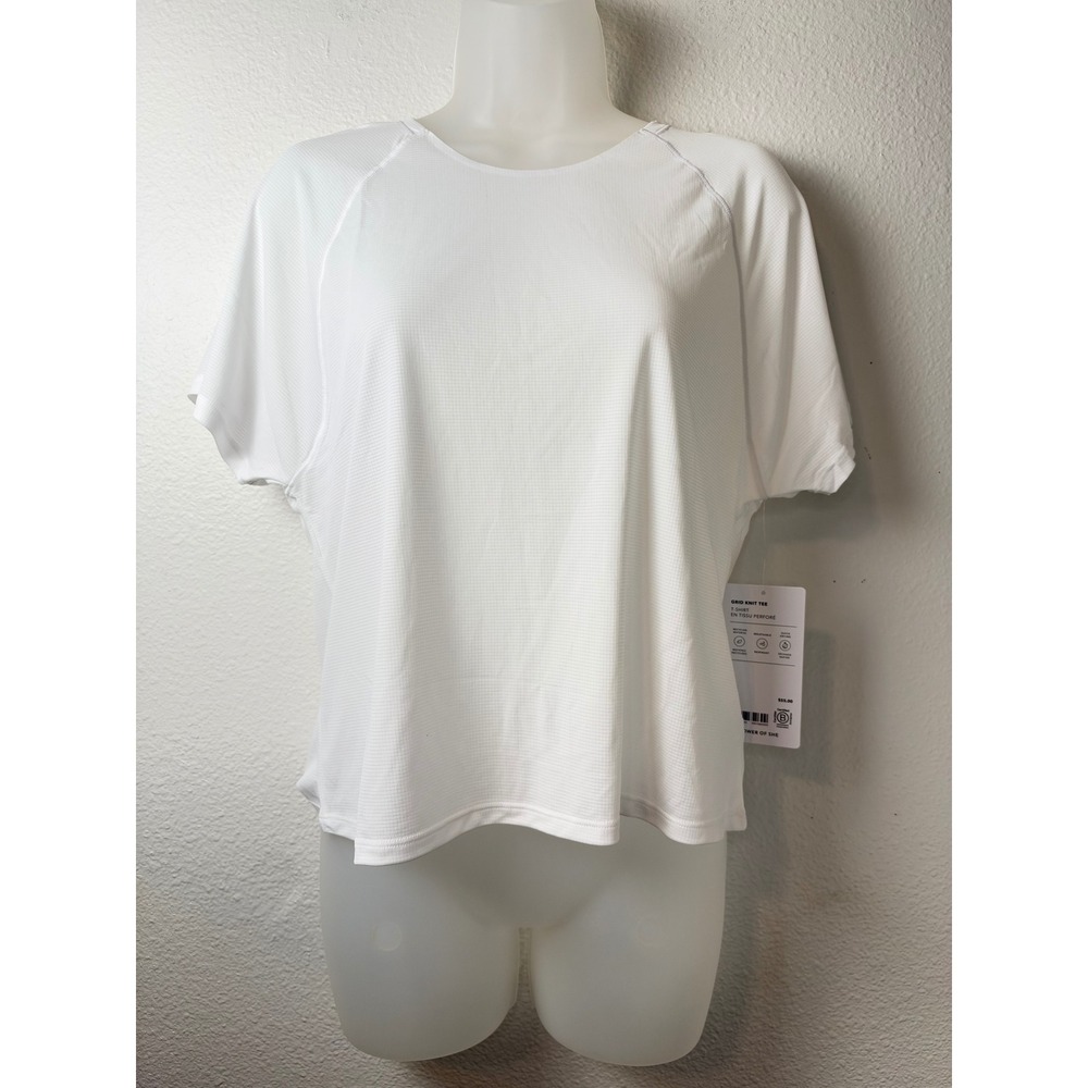 Athleta Grid Knit Tee White Short Sleeve Workout Top Size M NWT
